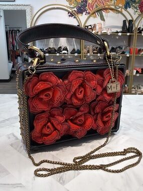 Mary Frances Love Story 3D Roses Top Handle Bag, 7.5"x5.75"